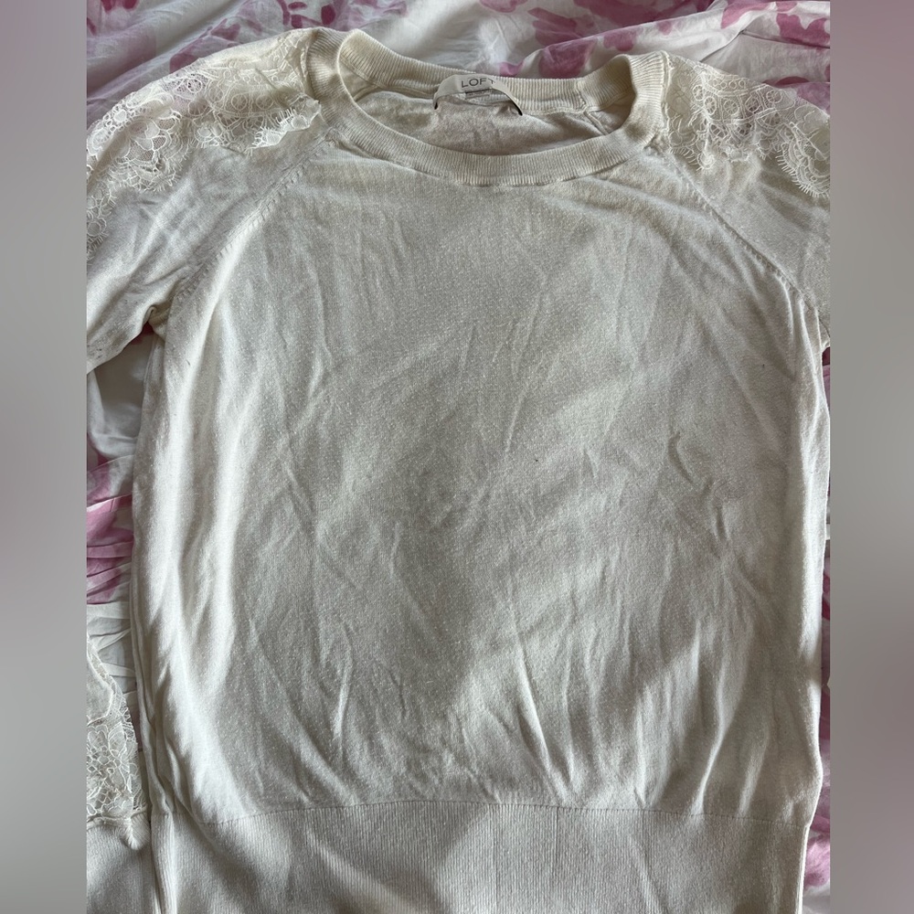 LOFT Ivory Lace Accent Sweater